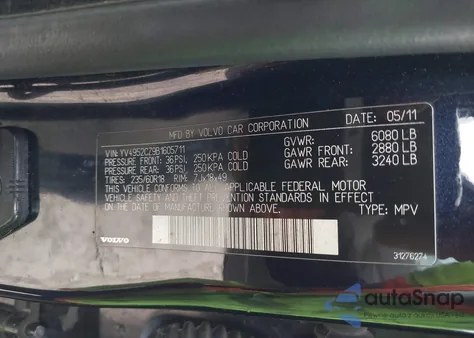 2011 Volvo Xc90 3.2 from USA, damaged, VIN YV4952CZ9B1605711